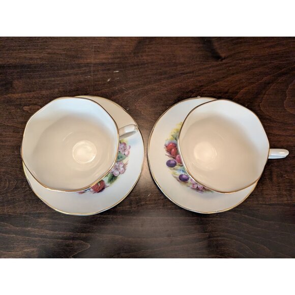 Royale Garden Fruit Medley Bone China Tea Cups & Saucers Set Of 2 Staffordshire - Picture 4 of 10